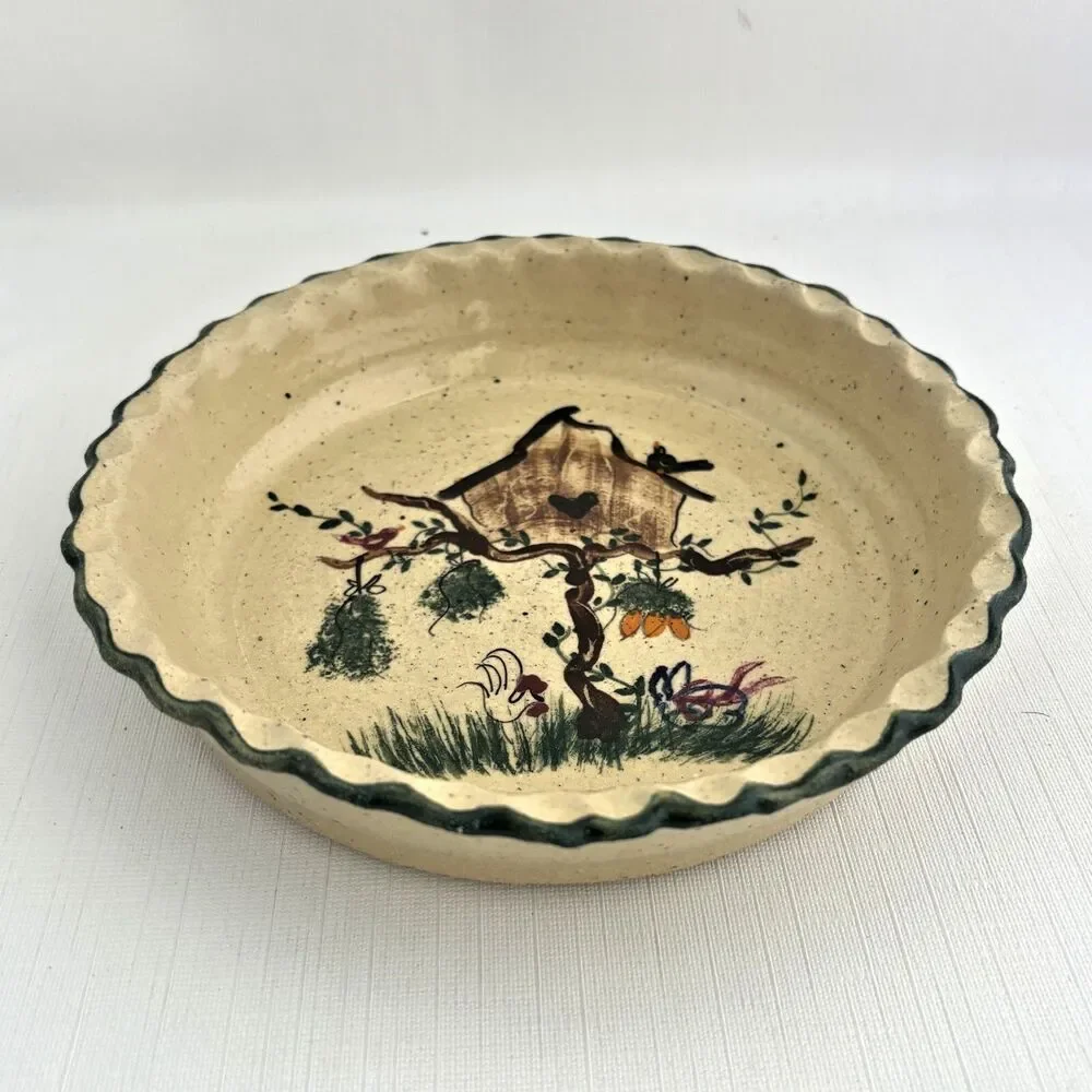 Handmade Farmhouse Pie Plate Cottagecore Country Signed Pottery